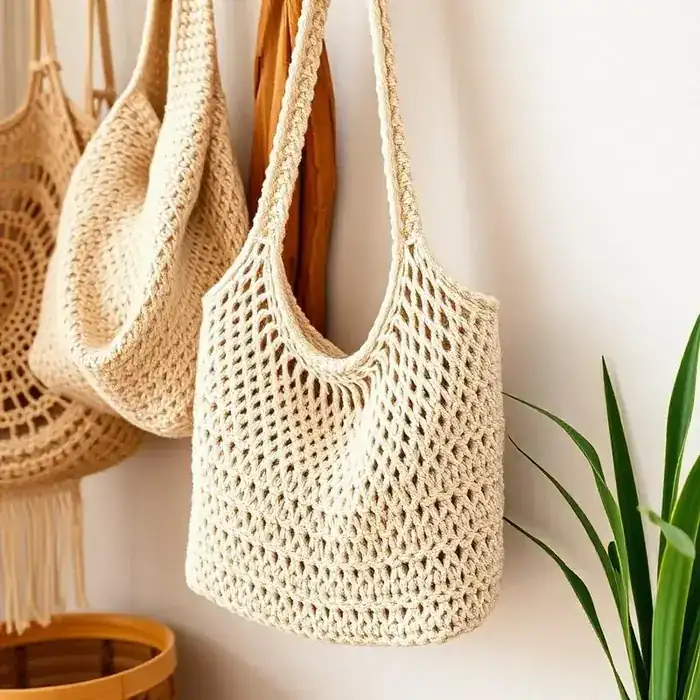 Bolsa de crochê pendurada