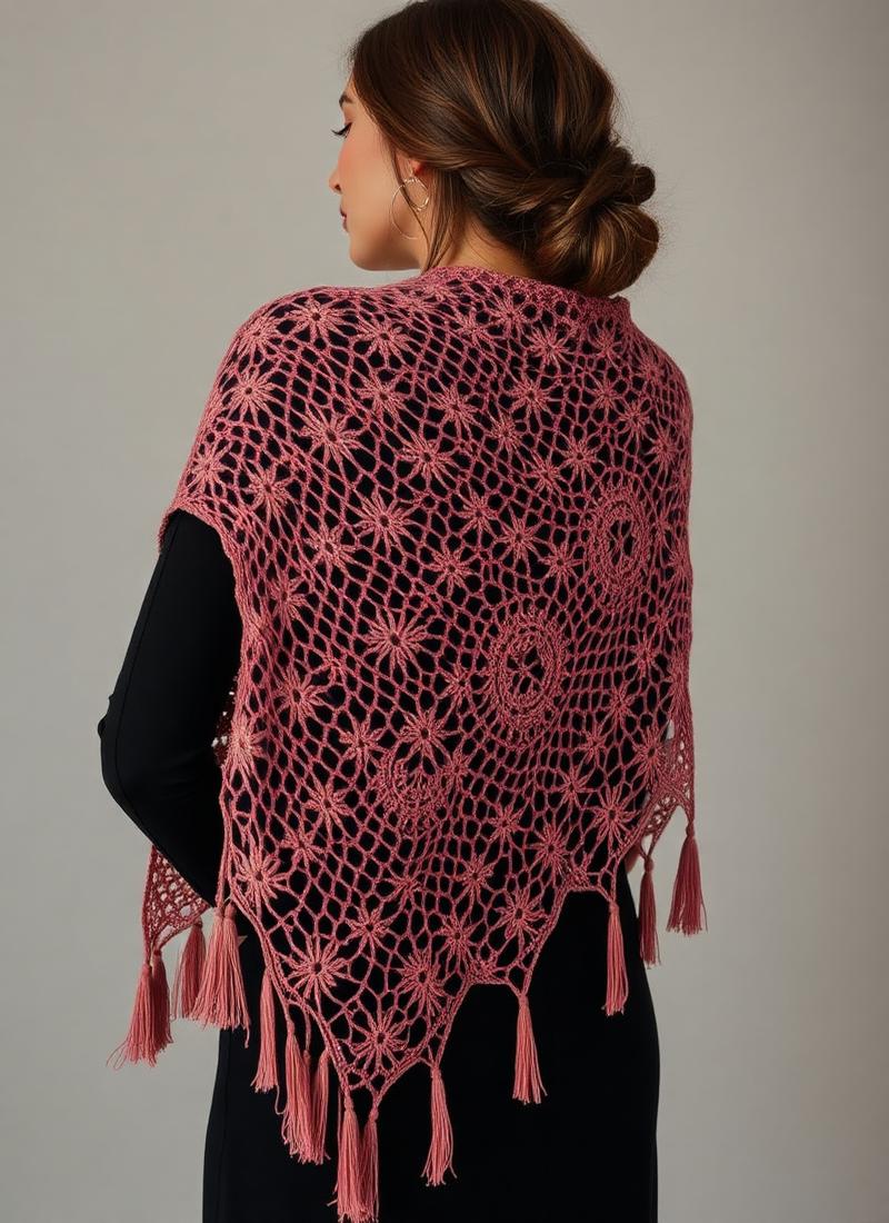 Xale de crochê rosa vestido